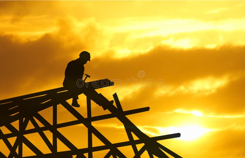Roofer silhouette sunset royalty free stock images