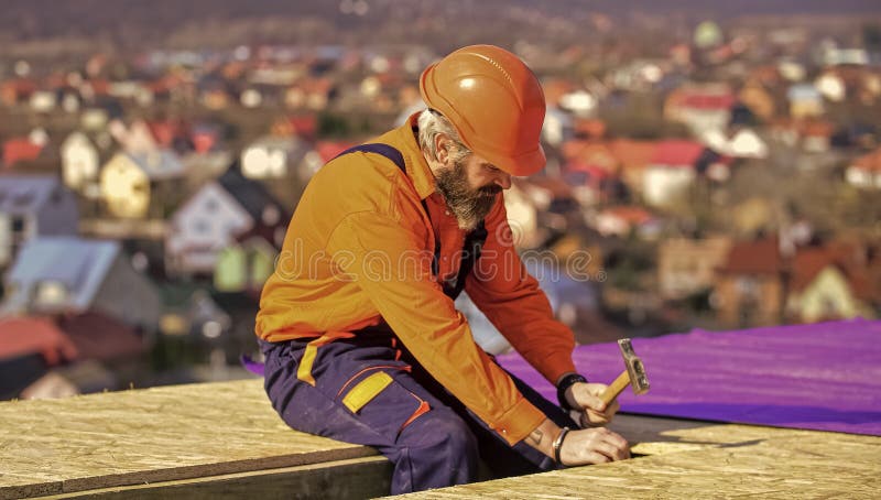 Guy with Hammer Professional Master Repair Wear Helmet Uniform