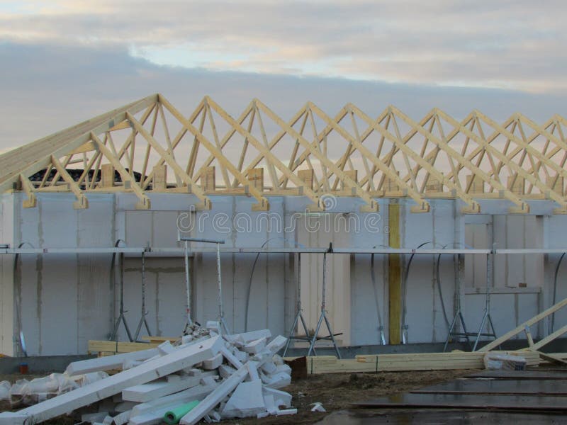 Roofing Construction. Roof Structure. Wooden Roof Frame House