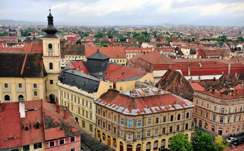 Sibiu, in the center of Transylvania, Romania. View from above with the  Fagaras Mountains in the back. HDR photo. City also known as Hermannstadt  Stock Photo - Alamy