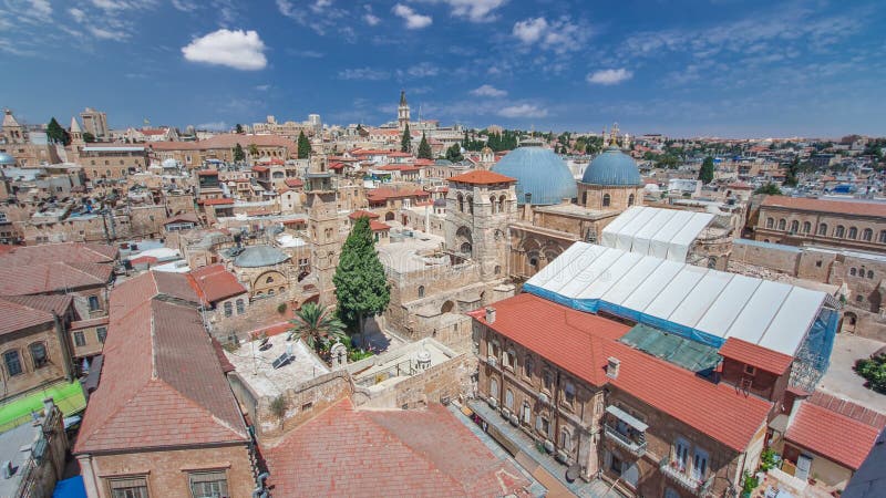 Roofs of Old City with Holy Sepulcher Church Dome timelapse, Jerusalem, Israel