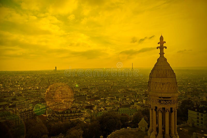 Rooftop and aerial view from Sacre Coeur Basilica in sunset light royalty free stock photos Rooftop and aerial view from Sacre Coeur Basilica in sunset light royalty free stock photos
