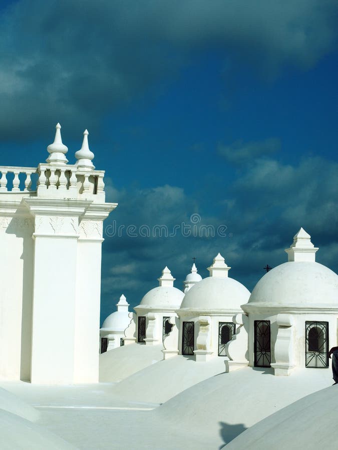 Rooftop domes Cathedral Leon Nicaragua Central America stock images