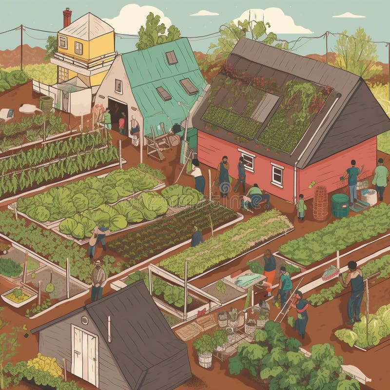 Rooftop Farm with Community Composting Program Stock Illustration