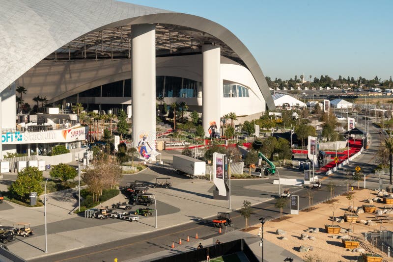 Rooftop view of SoFi Stadium in preparation for Super Bowl LVI