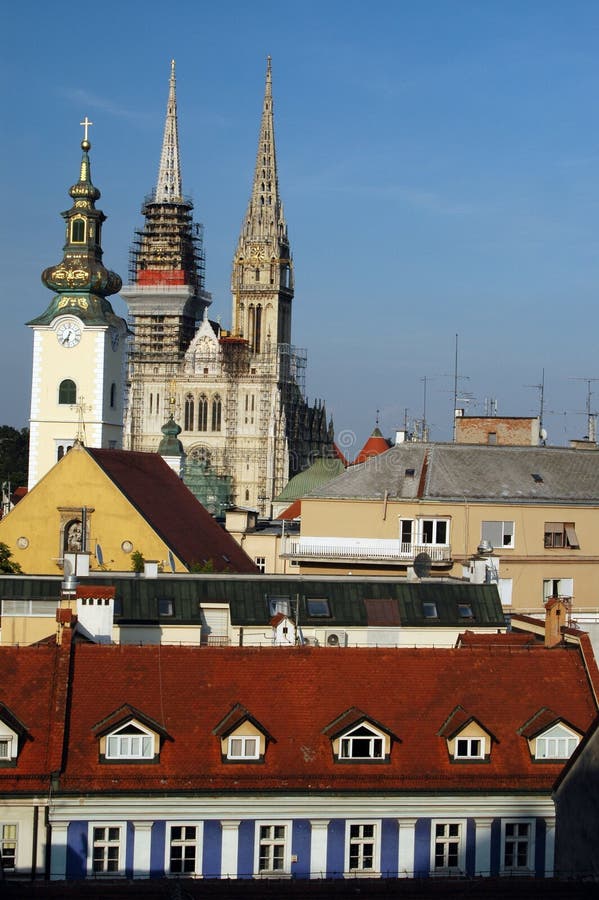 City of Zagreb Cathedral Clock Tower Stock Image Image of roof