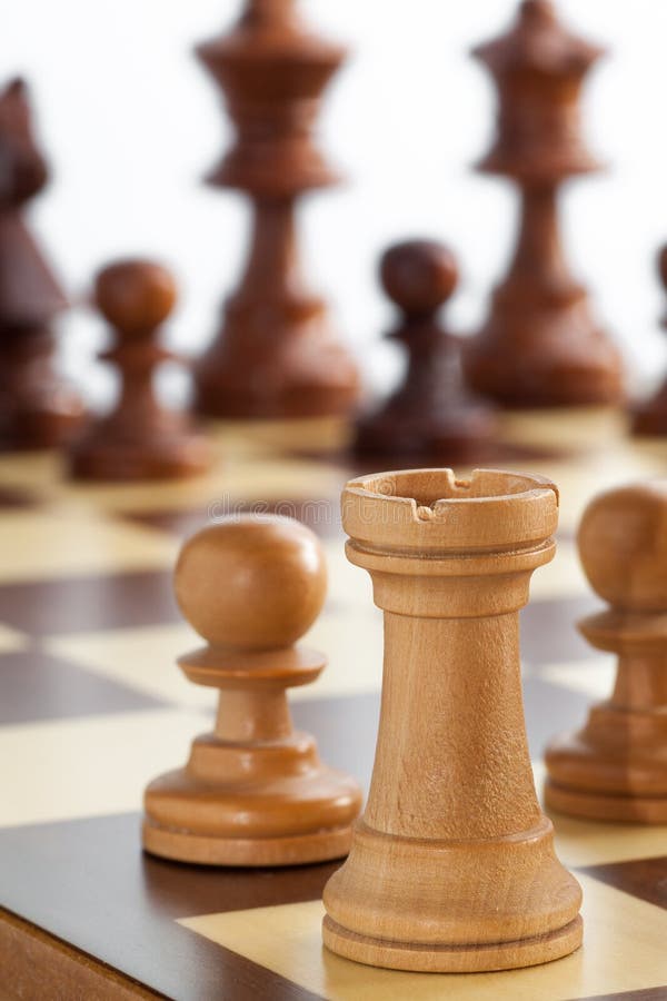 Wooden White Queen and Black Rooks Chess Pieces Stock Image - Image of  challenge, queen: 39091035