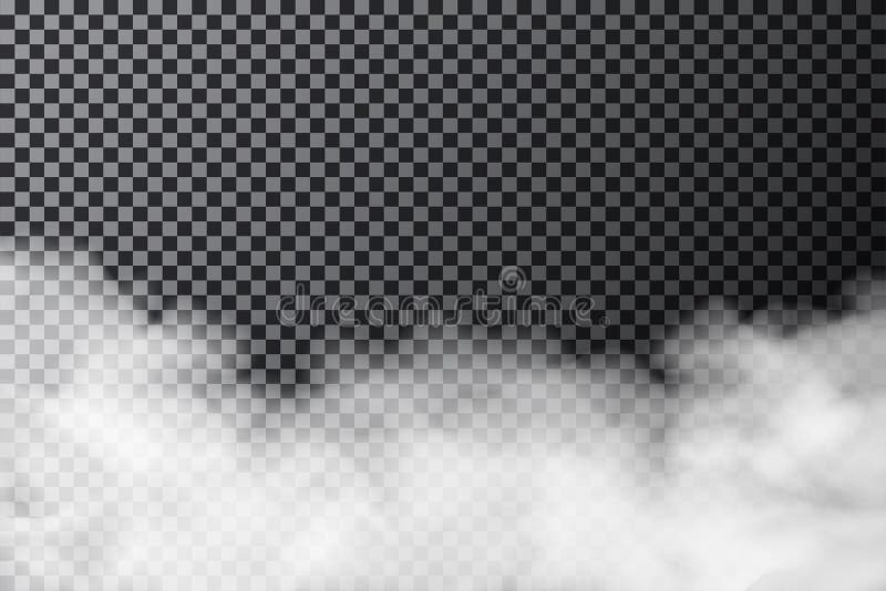 Rookwolk op transparante achtergrond Realistische die mist of misttextuur op achtergrond wordt geïsoleerd