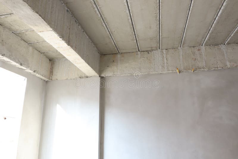 The Room in Buiding Under Construction Show Wall and Ceiling Stock