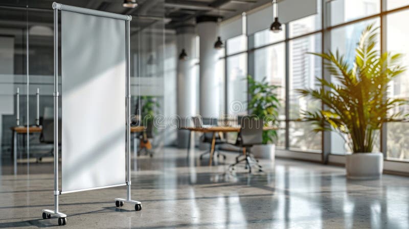 A room featuring a spacious screen and a lush plant in the corner. Perfect for adding a touch of greenery to any indoor royalty free stock image