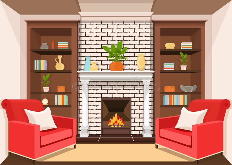 Living Room Digital Line Drawing Fireplace