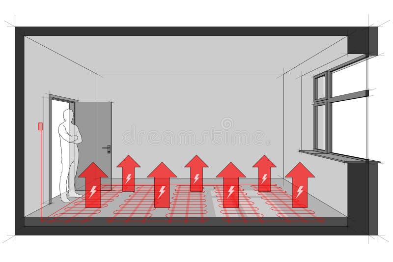 Room heated with electric floor heating royalty free illustration