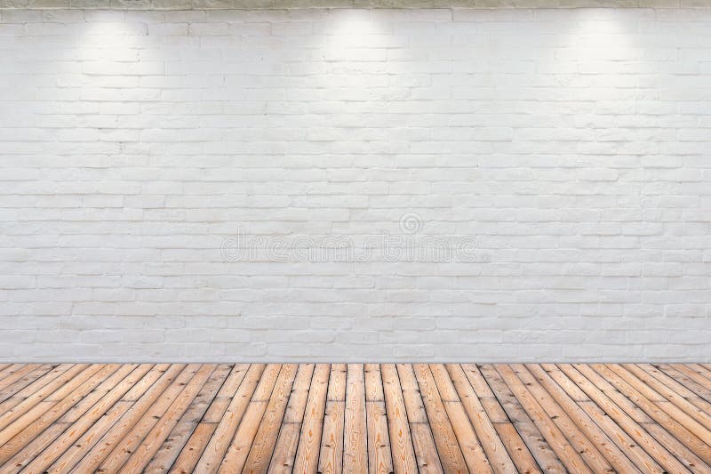 Room interior vintage with white brick wall and wood floor