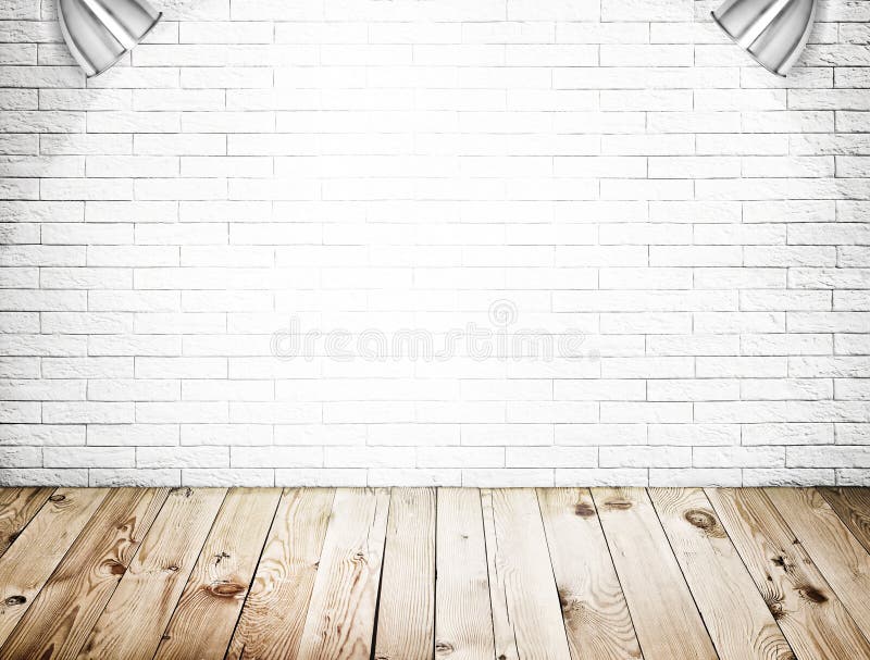 Room Interior with White Brick Wall Stock Photo - Image of lamp ...