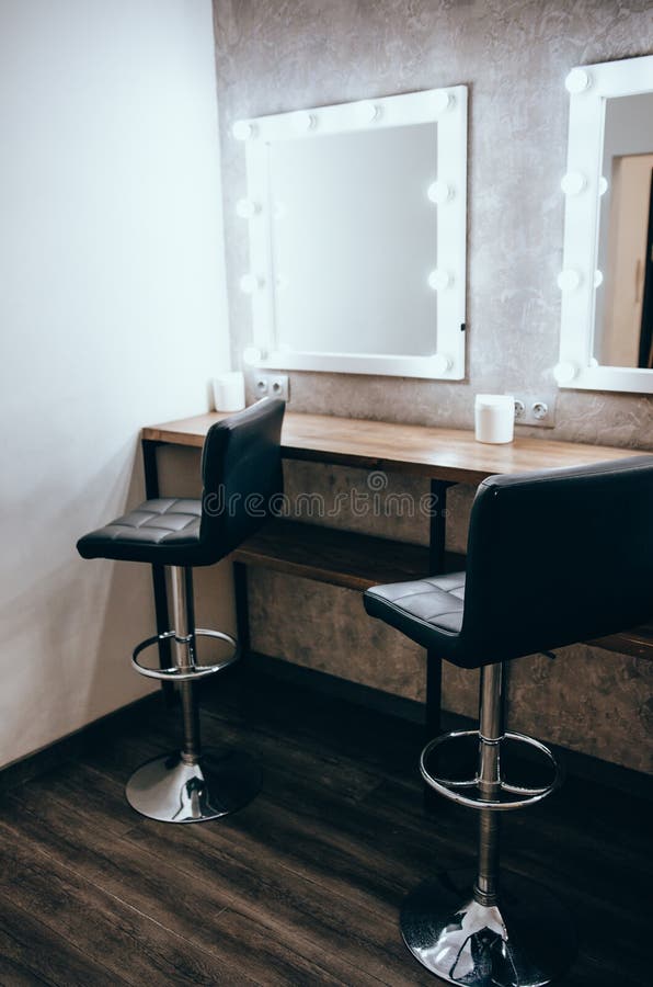 Room With Makeup Mirror Lights Stock Image Image Of Interior