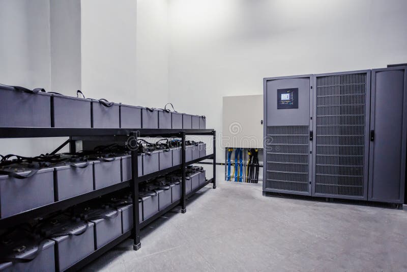 Room with many cables and many batteries. royalty free stock photo Room with many cables and many batteries. royalty free stock photo
