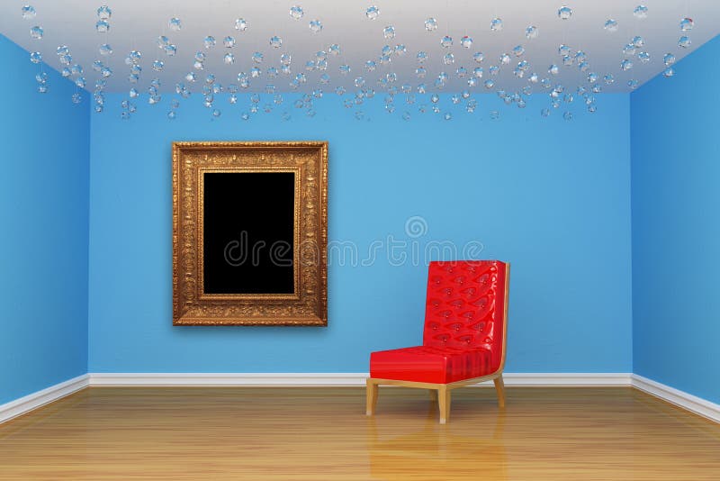 room with red chair and picture frame