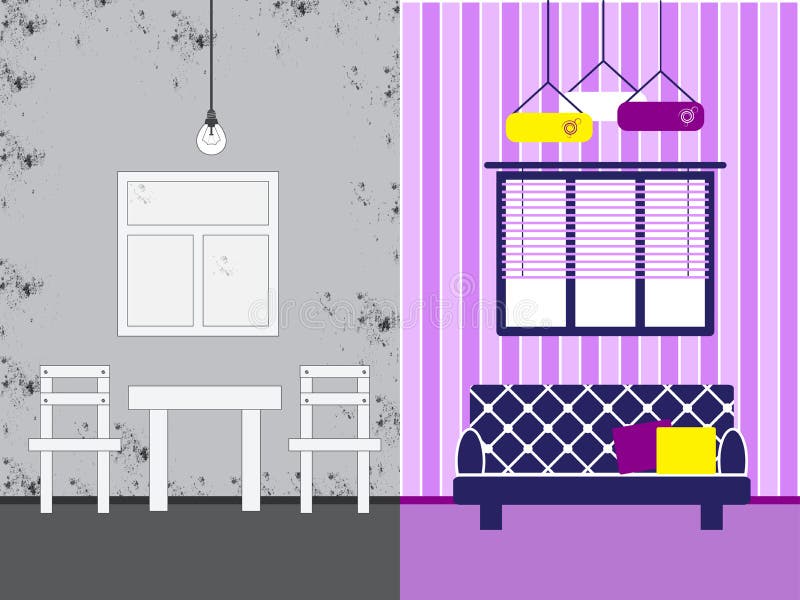 Room before and after repair stock illustration