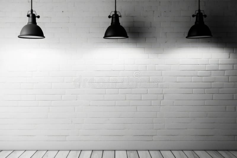 Room with Three Lights Hanging from the Ceiling. Generative AI Stock