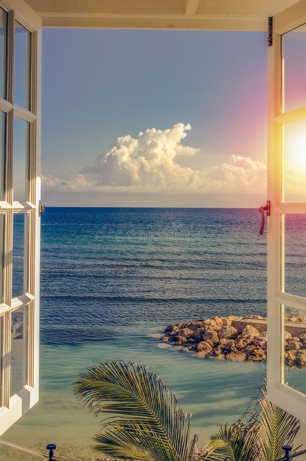 Sea View through Window at the Beach, Halfmoon Bay, Jamaica Stock Image -  Image of blue, destinations: 111242681