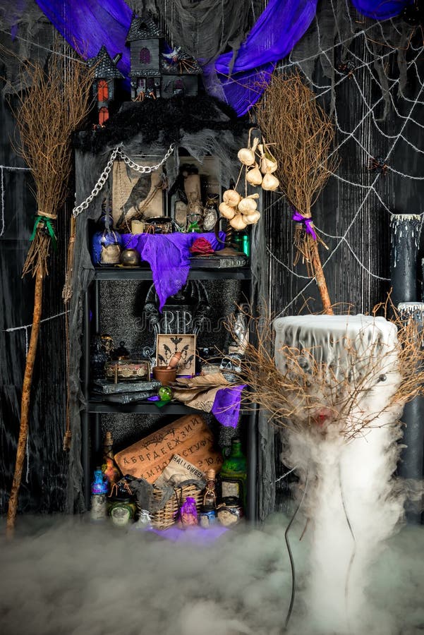 Room of the Witch with Paraphernalia for Witchcraft Stock Image - Image ...