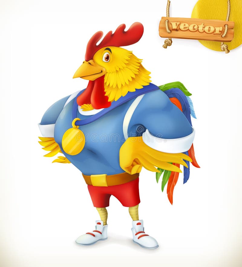 Rooster. Animal 2017. Champion athlete. 3d vector cartoon character