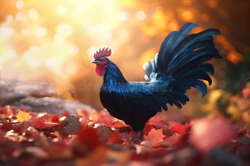 Vibrant rooster feathers showcase nature beauty generated by AI