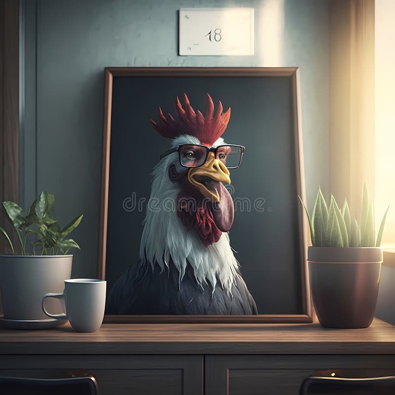 Rooster Businessman Frame In Office. Generative AI vector illustration