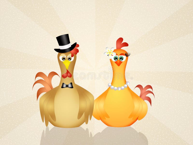 Rooster and hen in love