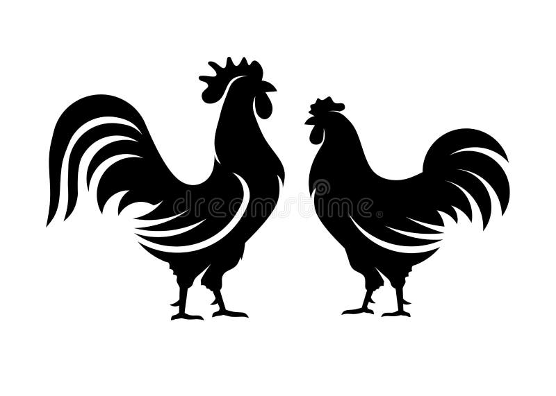 rooster and hen vector silhouette