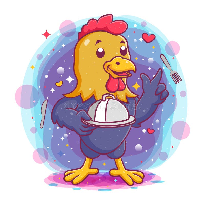 Rooster Holding Silver Platter Stock Vector - Illustration of corn