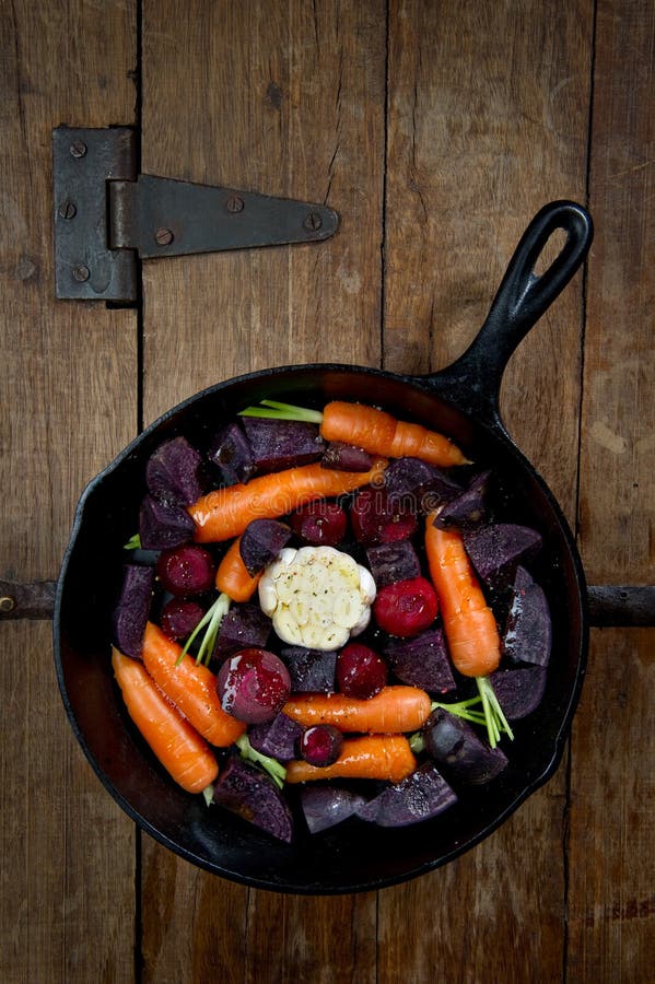 Root Vegetables in a Cast Iron Skillet Stock Photo Image of green