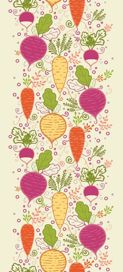 Root vegetables vertical seamless pattern. Vector root vegetables vertical seamless pattern background border with hand drawn elements stock illustration Root vegetables vertical seamless pattern. Vector root vegetables vertical seamless pattern background border with hand drawn elements stock illustration