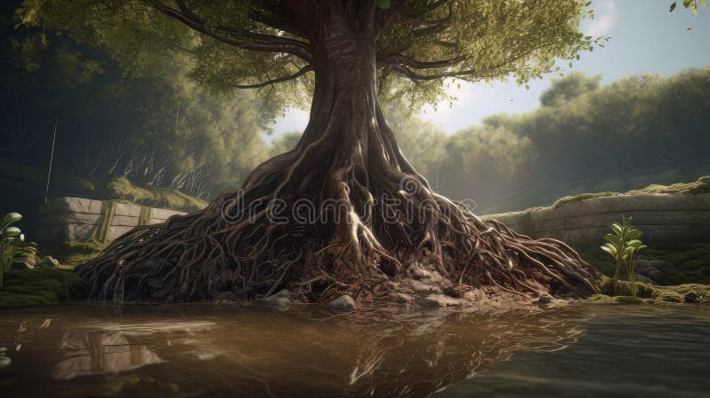 Roots of a Tree. AI generated. Generative ai. Created with Generative AI technology.