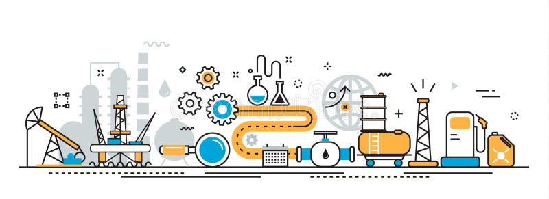 Ropa i gaz produkcja przemysłu procesu strony internetowej sztandar ilustracji Ropa i gaz produkcja przemysłu procesu strony internetowej sztandar ilustracji