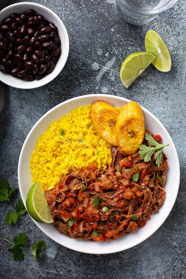 Ropa Vieja, Flank Steak Dish with Rice Stock Image - Image of cuban