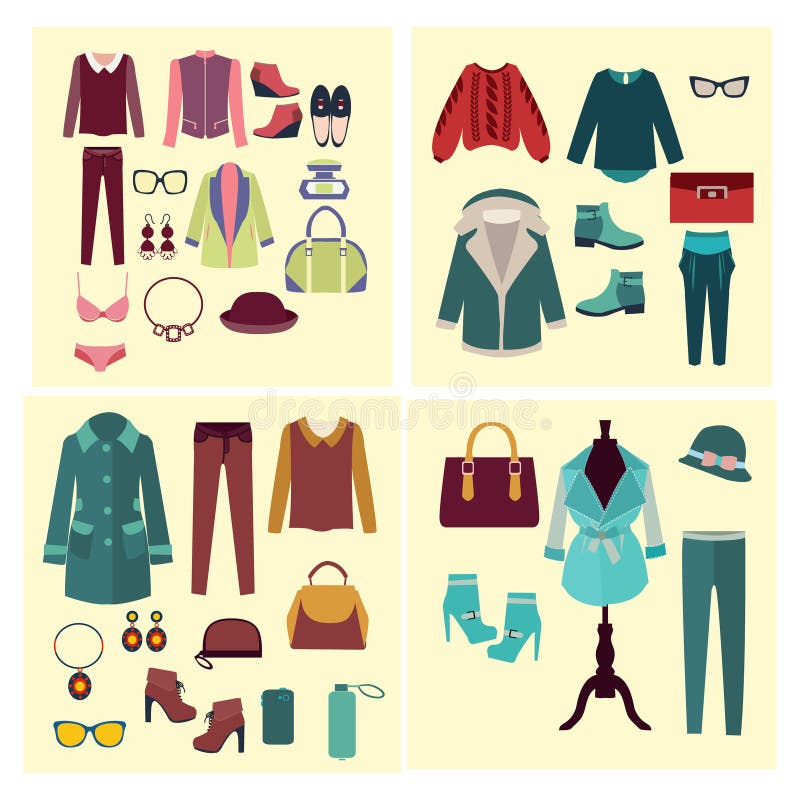 Ropa y accesorios de la moda para las mujeres stock de ilustración Ropa y accesorios de la moda para las mujeres stock de ilustración