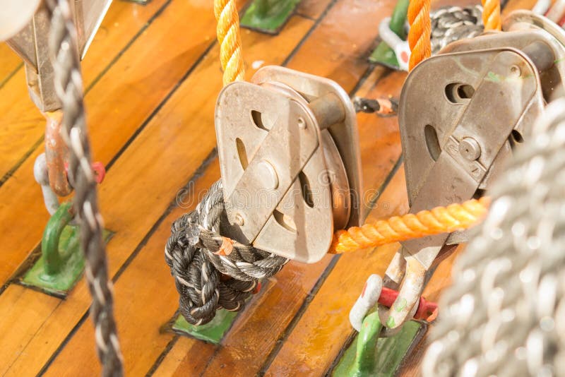 Yacht Pulley Blocks and Ropes. Yacht Pulley Blocks and Ropes