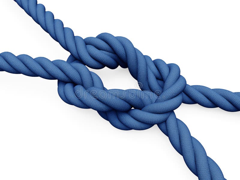 Rope knot isolated on a white background as a strong nautical marine line  tied together as a symbol for trust and faith and a metaphor for strength  or stress Stock Photo 