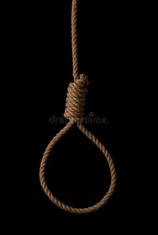 Rope noose with tight hangman knot isolated on black