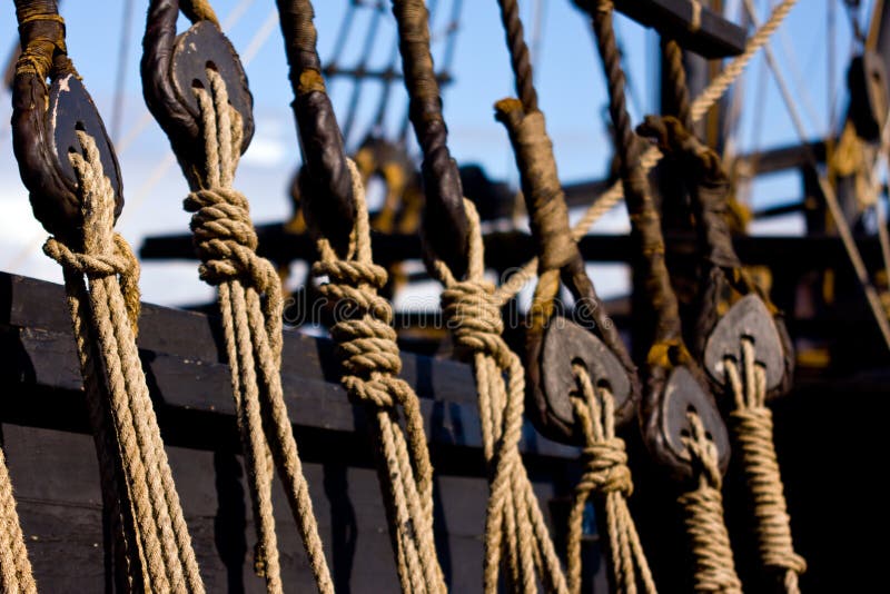 Rope Rigging on a Wooden Boat Stock Image - Image of leisure