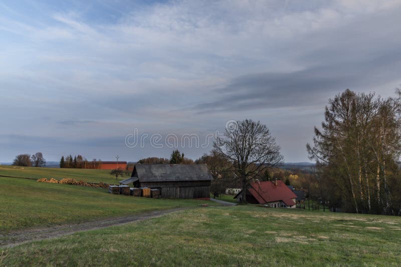 Roprachtice village in spring evening near sunset time