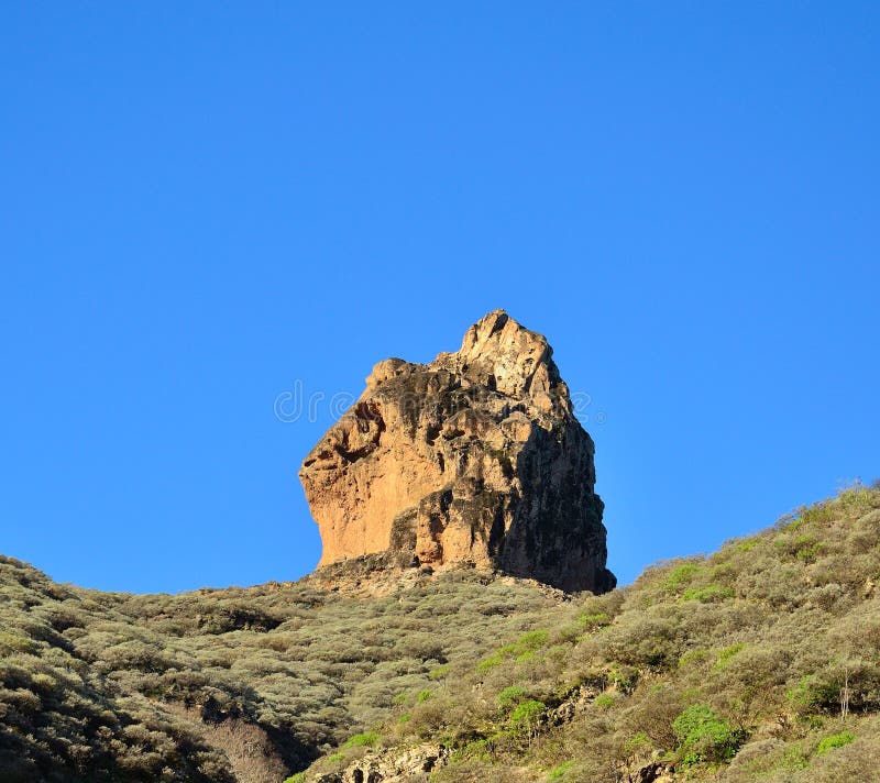 Roque Saucillo on Intense Blue Sky, Gran Canaria Island Stock Image ...