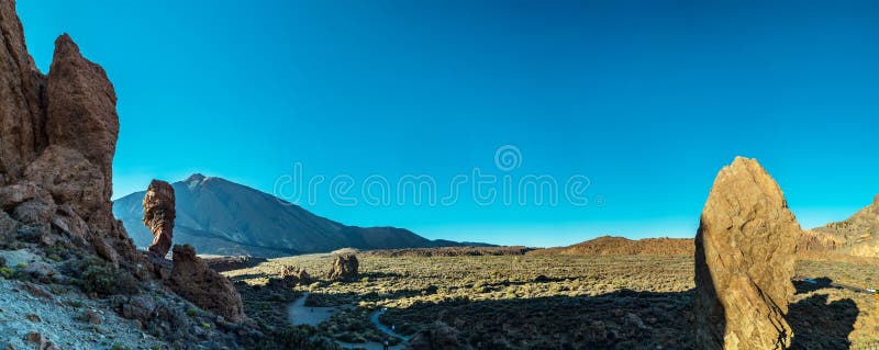 Roques de GarcÃ­a and Roque Cinchado and Teide Volcano at the background. Unique landscape of Teide National Park Tenerife Island