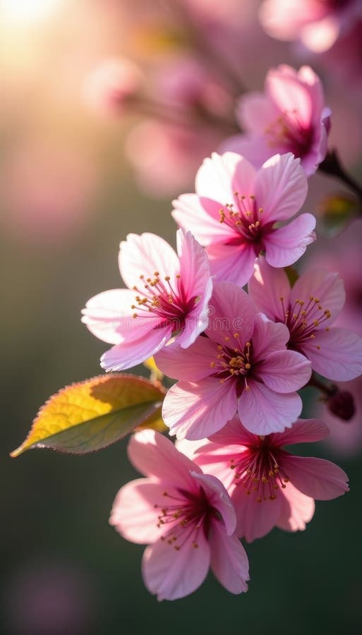 Rosa Blüten in voller Blüte Sonnenlicht, die durch die Blätter blühen vektor abbildung
