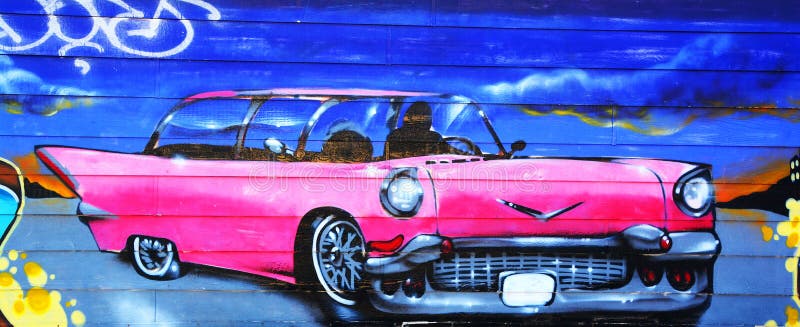 Rosa Cadillac di Montreal di arte della via fotografie stock libere da diritti Rosa Cadillac di Montreal di arte della via fotografie stock libere da diritti