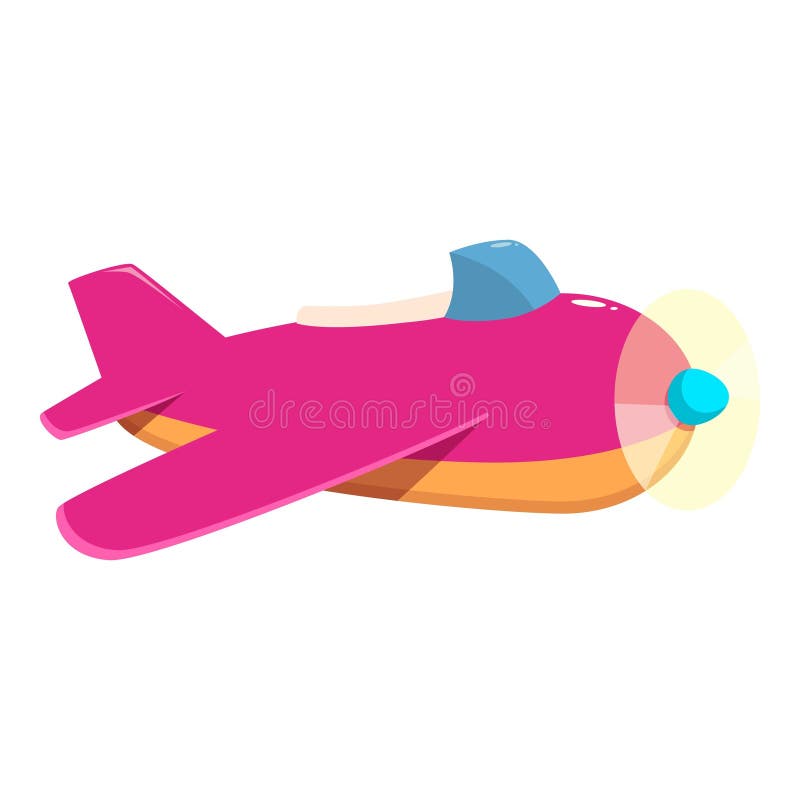Rosa cartoon-flygplan som flyger i himlen. Skjutflygplan med en roterande propeller som är perfekt för projekt som rör drömmar om resor och barndom