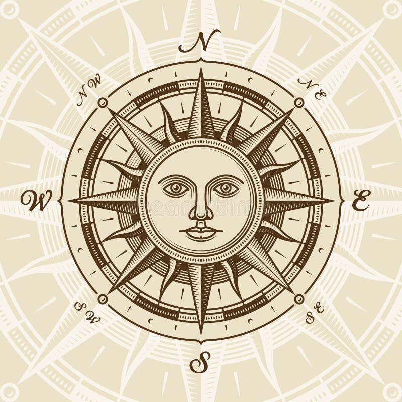 Rosa de compasso do sol do vintage ilustração stock Rosa de compasso do sol do vintage ilustração stock