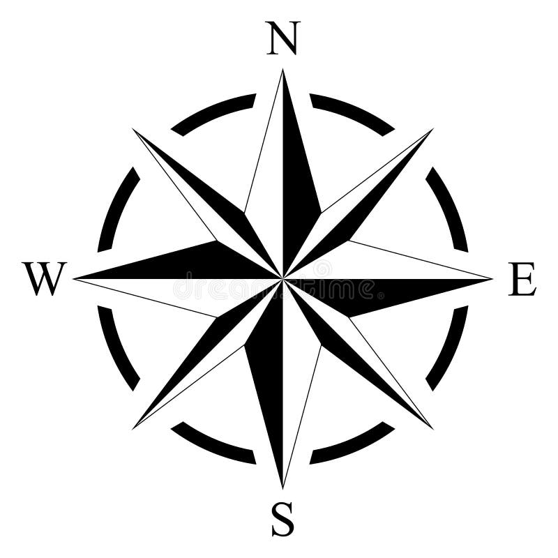 Rosa de compás para la navegación marina o náutica y mapas en un fondo blanco aislado como vector