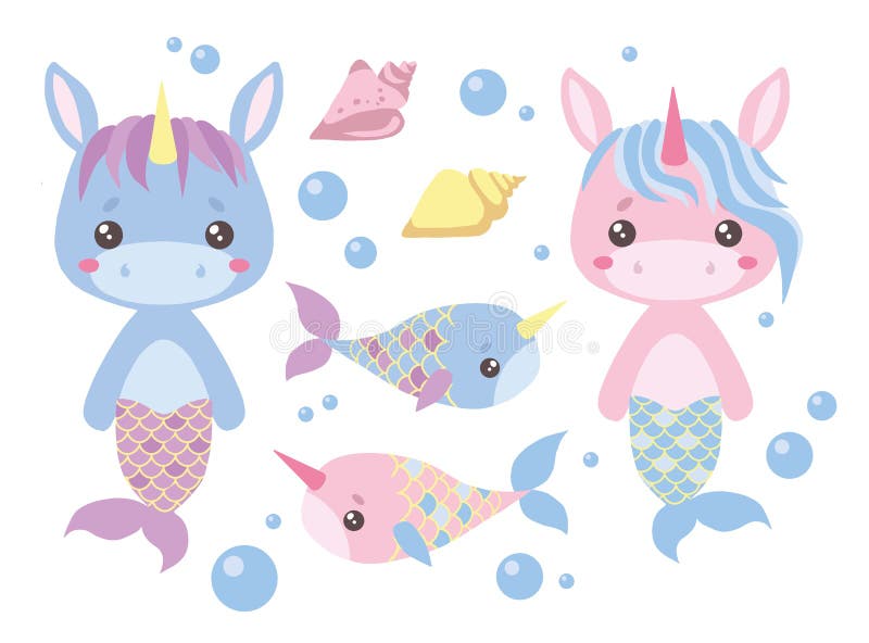 Rosa di bambino ed insieme blu dell'illustrazione di vettore delle bolle delle sirene, del pesce spada, della conchiglia e dell'a illustrazione di stock Rosa di bambino ed insieme blu dell'illustrazione di vettore delle bolle delle sirene, del pesce spada, della conchiglia e dell'a illustrazione di stock